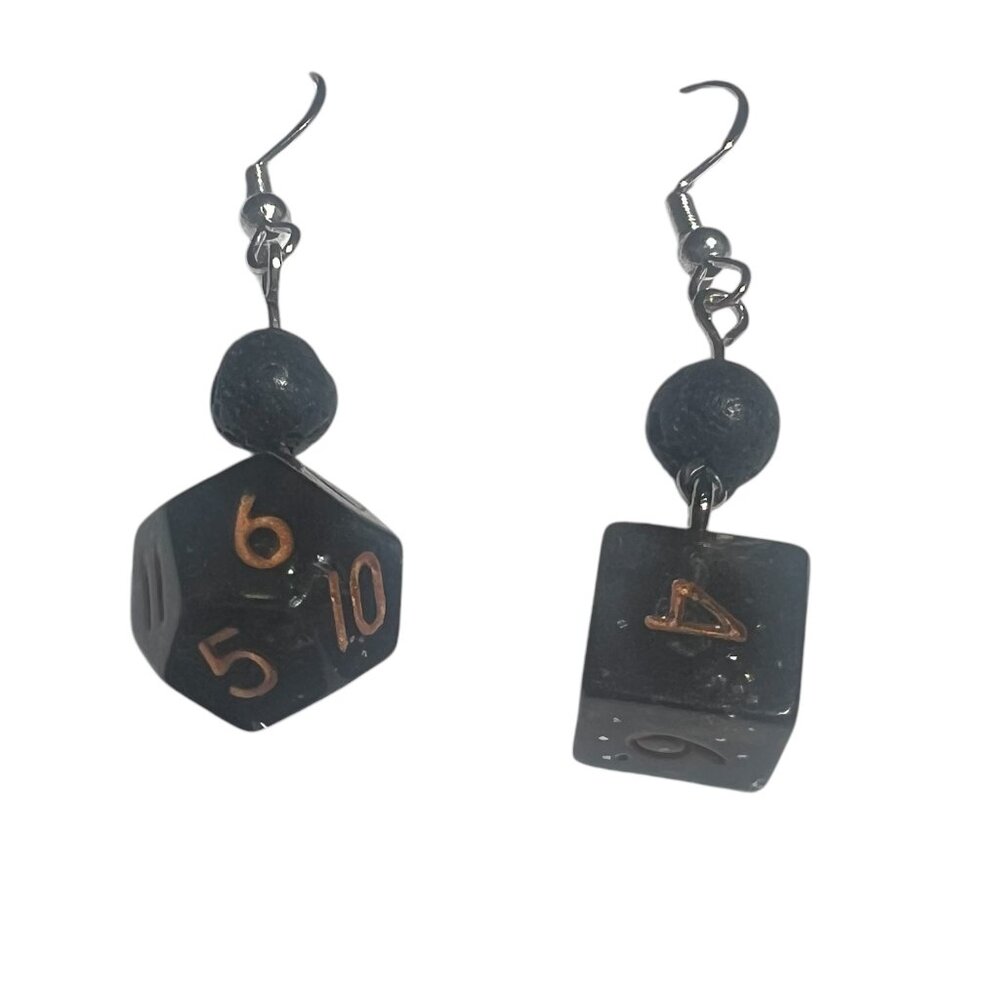 Dungeons & Dragons Black & Gold Dice Dangling Earrings